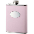 6 Oz. Pink Leather Bonded Stainless Steel Flask with Center Oval Plate